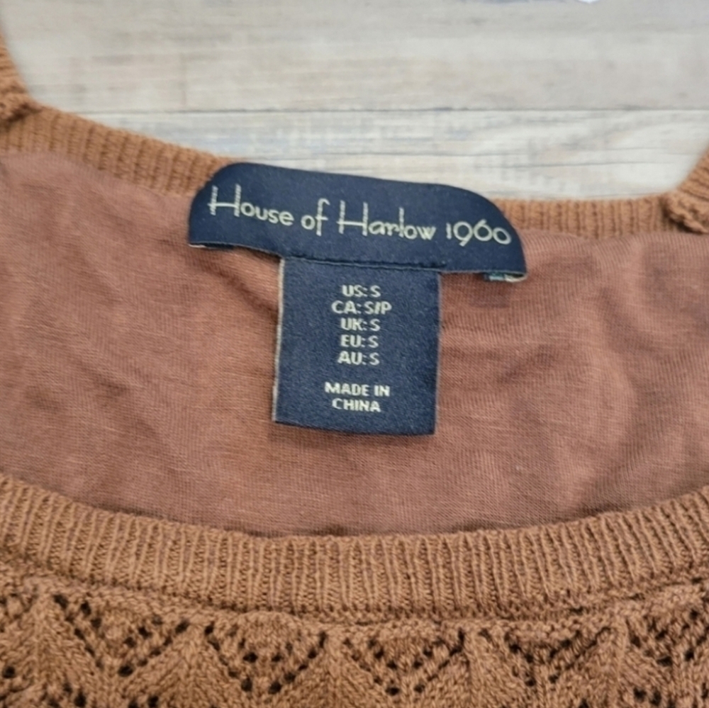 Anthro House Of Harlow 1960 Women's Crochet Brown Knit Sweater Vest Size Small - Picture 4 of 7